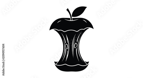 Canvastavla Apple core silhouette on a white background simple black design