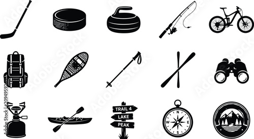 Fotografía Black silhouette icons representing diverse outdoor activities and sports for ad