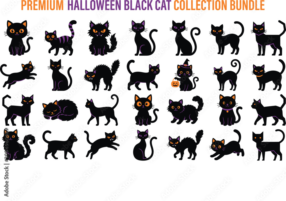 Obraz premium Halloween black cat collection oct 31 spooky vector graphics for festive designs