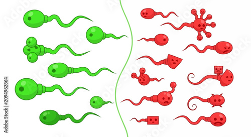 Foto Comparison of healthy and abnormal sperm morphology