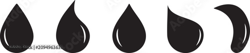 Set of black teardrop shapes. Vector illustration of droplet icons. Abstract liquid or waterdrop symbols.