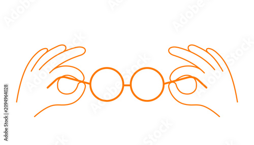 фотографія Vector hand is holding up glasses sign in minimal linear style.