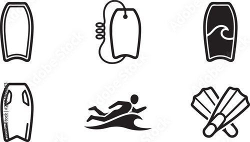 Bild auf Leinwand Six black and white water sports and surfing icons set Vector