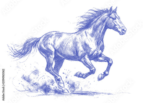 Фотография Galloping horse in motion halftone illustration as transparent cutout