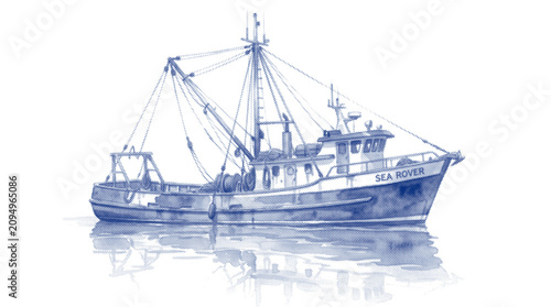 Foto Commercial fishing trawler silhouette as isolated element