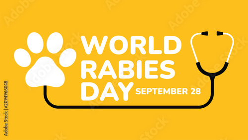 Photography World Rabies Day awareness poster with paw print and stethoscope illustration, S