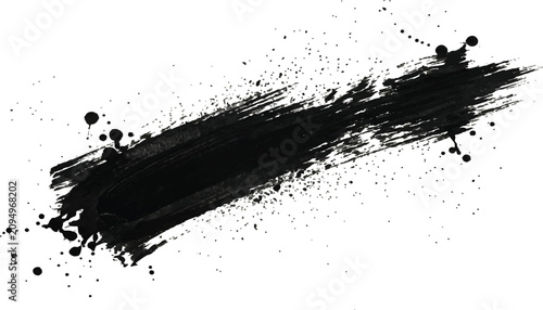 Foto Horizontal black dry paint brush stroke texture with art work texture background