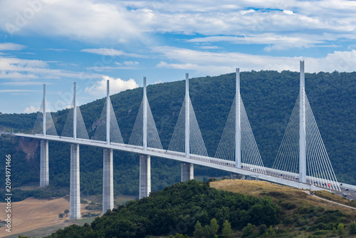Viaduc de Millau, France, modern cable stayed bridge spanning valley