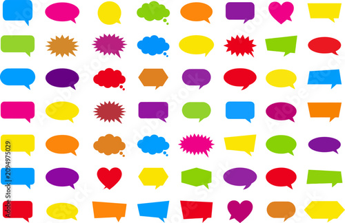 Colorful speech bubble icon collection flat chat message dialogue and thought balloon shapes isolated on white background