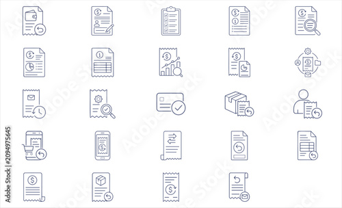 Refund Process and Payment Return Line Icon Set for Business Finance Management