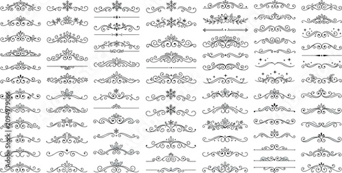 Foto Vector mega set of vintage calligraphic dividers, ornamental borders, and decora