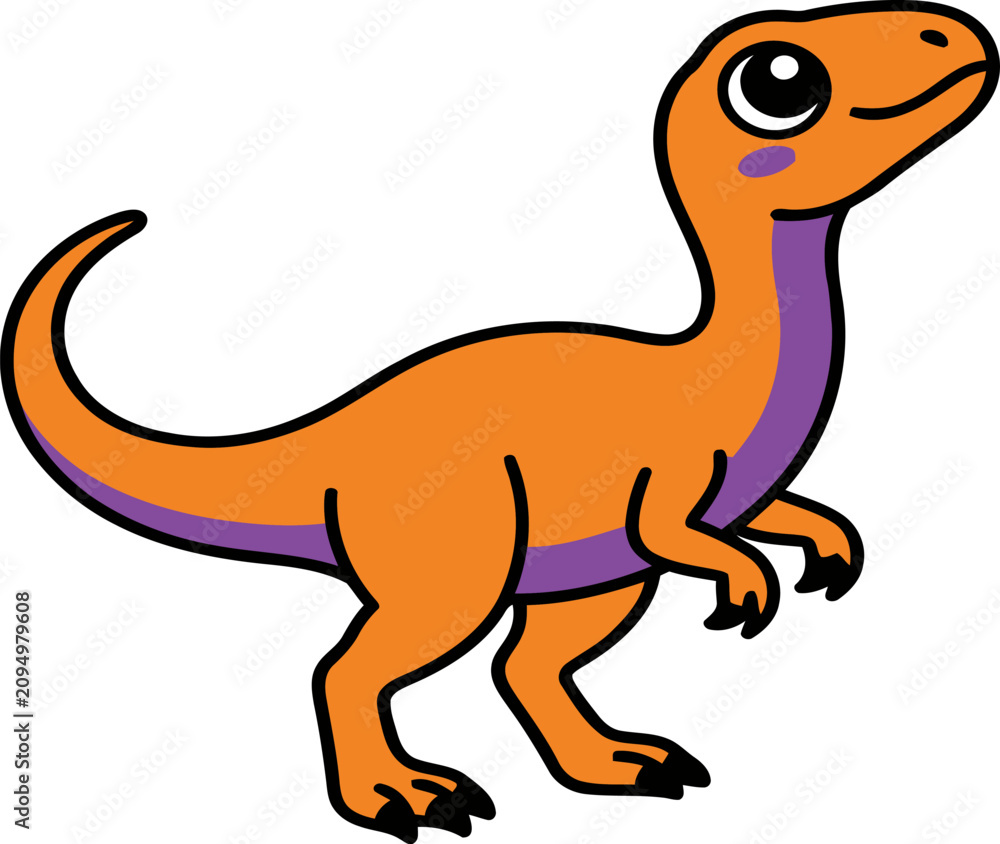 Fototapeta premium Cute cartoon velociraptor dinosaur illustration for children's designs