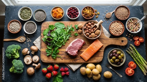 Nutrient rich foods a vibrant flat lay of healthy eating options