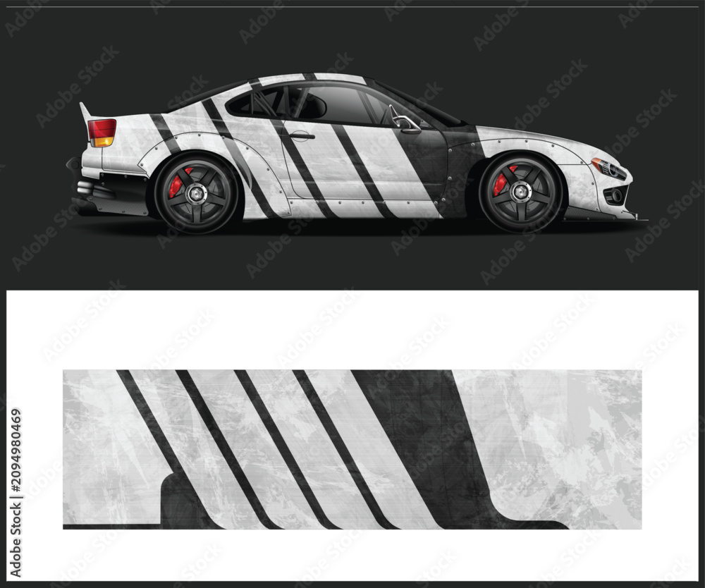 Fototapeta premium Dynamic Black and White Racing Car Wrap Design
