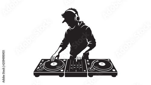 Bild auf Leinwand Silhouette of a DJ mixing music on turntables