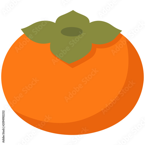 Cute Flat Persimmon Icon, Autumn Harvest Fruit Vector Illustration for Chuseok Korean Thanksgiving
