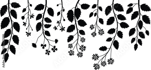 Bild auf Leinwand Climbing plants flat vector illustration border