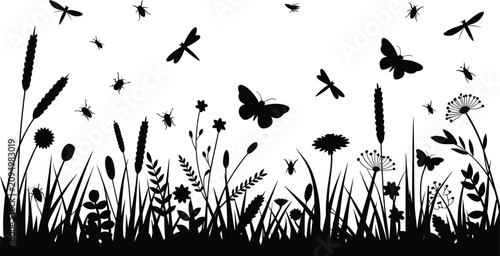 Foto Meadow insects flat vector illustration scene