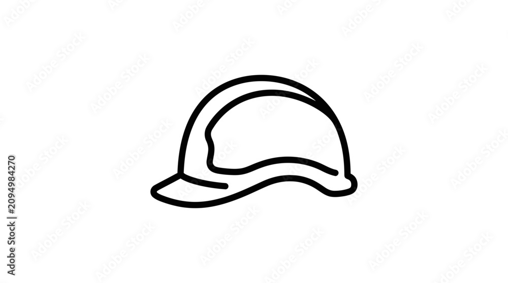 Fototapeta premium Minimalist black and white vector illustration of a hard hat protective helmet designed for construction workers and industrial safety projects