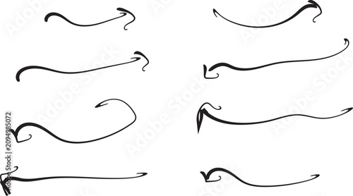 Obraz na płótnie Calligraphic arrow set with elegant swirls and pointer tips for directional design labels
