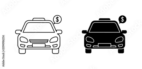 Cuadro en lienzo Taxi Car Icons, Transportation Service Cost, Financial Symbol Vector Art