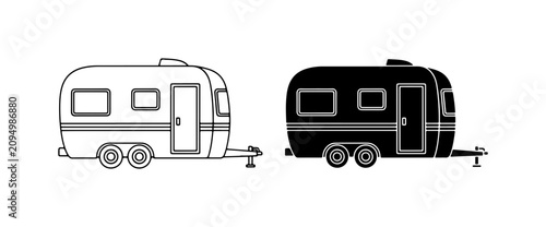 Retro Camper Van Icons, Vintage Travel Trailer Vector Graphics, Two Tone Caravan Silhouettes