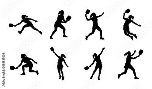 Canvastavla Tennis Player Silhouettes: Dynamic Action Poses, Female Athlete Set, Sport Vecto