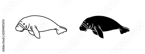 Schilderij op canvas Manatee Vector Icons, Marine Mammal Silhouettes, Gentle Sea Cow Graphics
