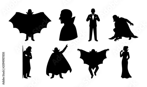 Foto Gothic Vampire Silhouettes, Dracula Character Icons, Spooky Halloween Vector Set