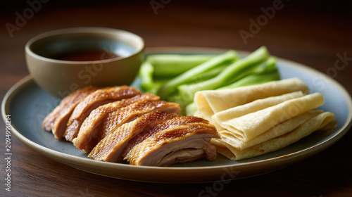 Delicious Plated Serving of Peking Duck Ready for Assembly