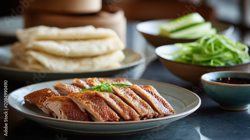 Warm Lighting Highlighting Textures of Peking Duck Serving