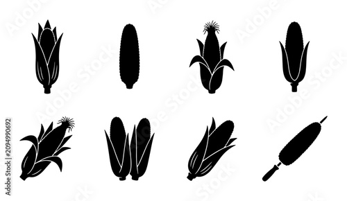 Konstfotografi Corn Icons Set, Maize Vector Graphics, Sweet Corn Illustrations, Food Harvest Sy