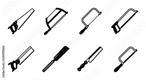 Konstfotografi Set of 8 Hand Saw and Hacksaw Vector Icons, Carpentry Tools Collection for DIY a