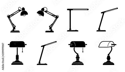 Obraz na płótnie Desk Lamp Collection, Modern and Vintage Styles, Adjustable Task Lighting Icons,