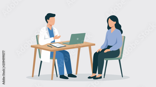 Bild auf Leinwand Flat illustration of a doctor consulting with a female patient