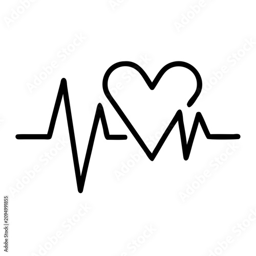 Heart with heartbeat line icon - Minimal black heart icon with heartbeat line design for medical or love themes