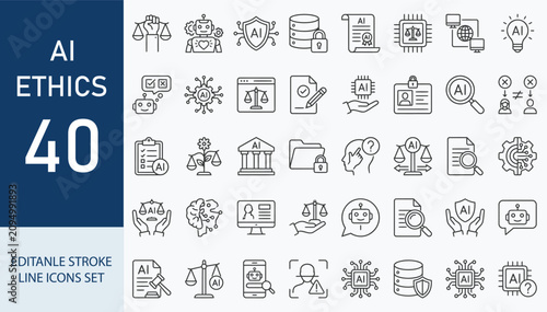 Foto AI ethics icon set. Editable line icons. Vector illustration.