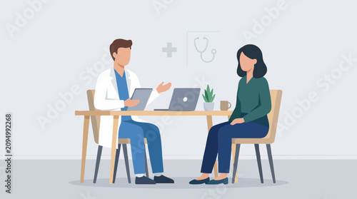 Schilderij op canvas Doctor and Patient Consulting in a Clinic Office Illustration