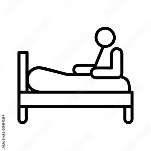 Person sitting on bed in simple line art style - Minimalist vector icon of a person relaxing on a bed with clean, bold lines.
