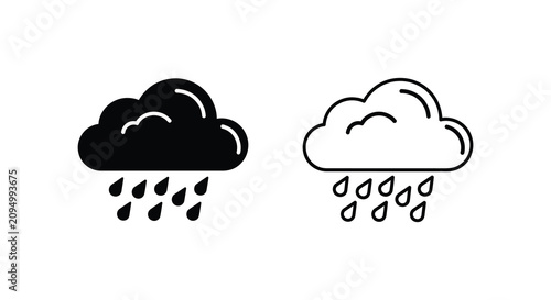 Tableau sur toile Rain cloud with raindrops black and white line silhouette