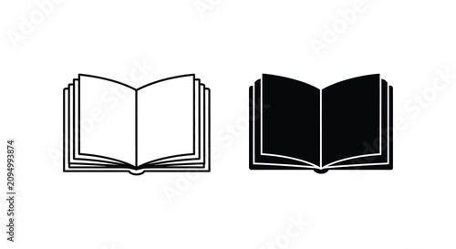 Fotografie Open book silhouette two contrasting versions on white background silhouette