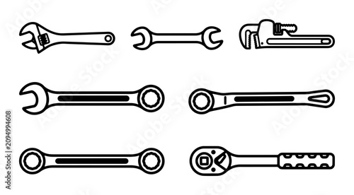 Foto Set of 7 Hand Tools, Wrenches and Ratchets, Vector Icons for DIY, Repair, and Co