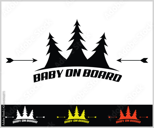 Cuadro en lienzo Baby on Board Car Decal Design with Trees and Arrows