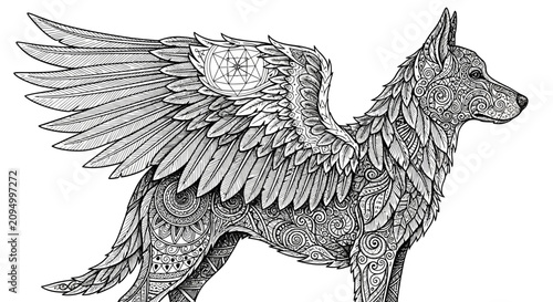 Fotografie Winged Dog Mythical Creature.