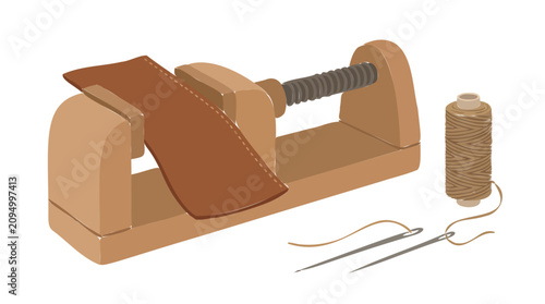 Handmade Leather Stitching Tools: Pony Clamp, Thread, and Needles