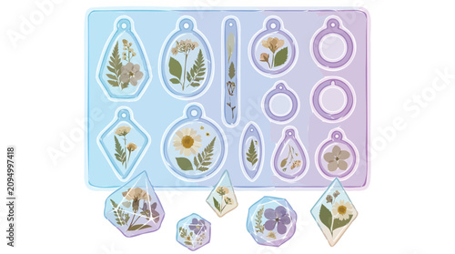 Handmade Botanical Resin Jewelry Molds with Pressed Flowers and Leaves