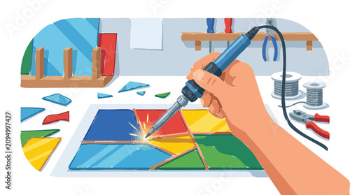 Hand Soldering Colorful Stained Glass Pieces for a Creative Craft Project
