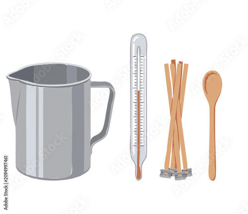 DIY Candle Making Kit Essentials: Pouring Pot, Thermometer, Wicks, and Spoon