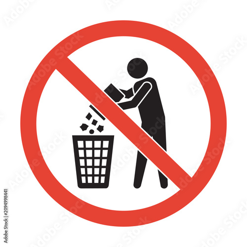 No littering icon with person throwing trash in bin