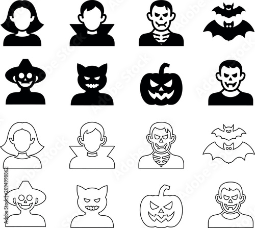 фотографія Halloween character icons set featuring vampires and monsters, halloween
